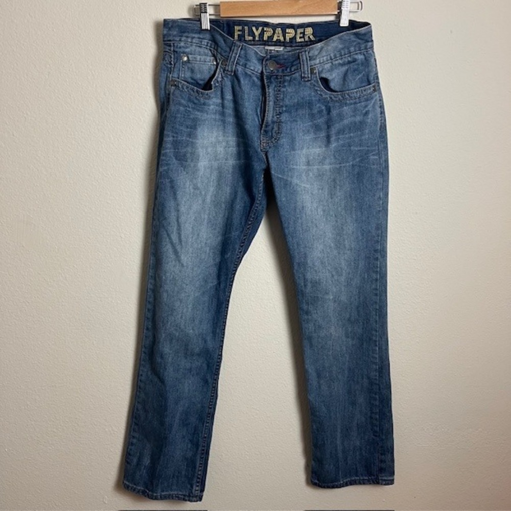 Flypaper 34x30 Straight Leg Jeans Men's Y2K Denim Distressed Sandblasted‎